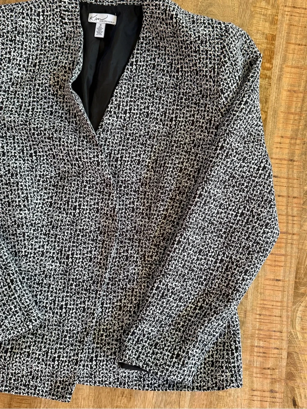 Kim Rogers Black White Textured Blazer Jacket Size 16 Structured Career Workwear